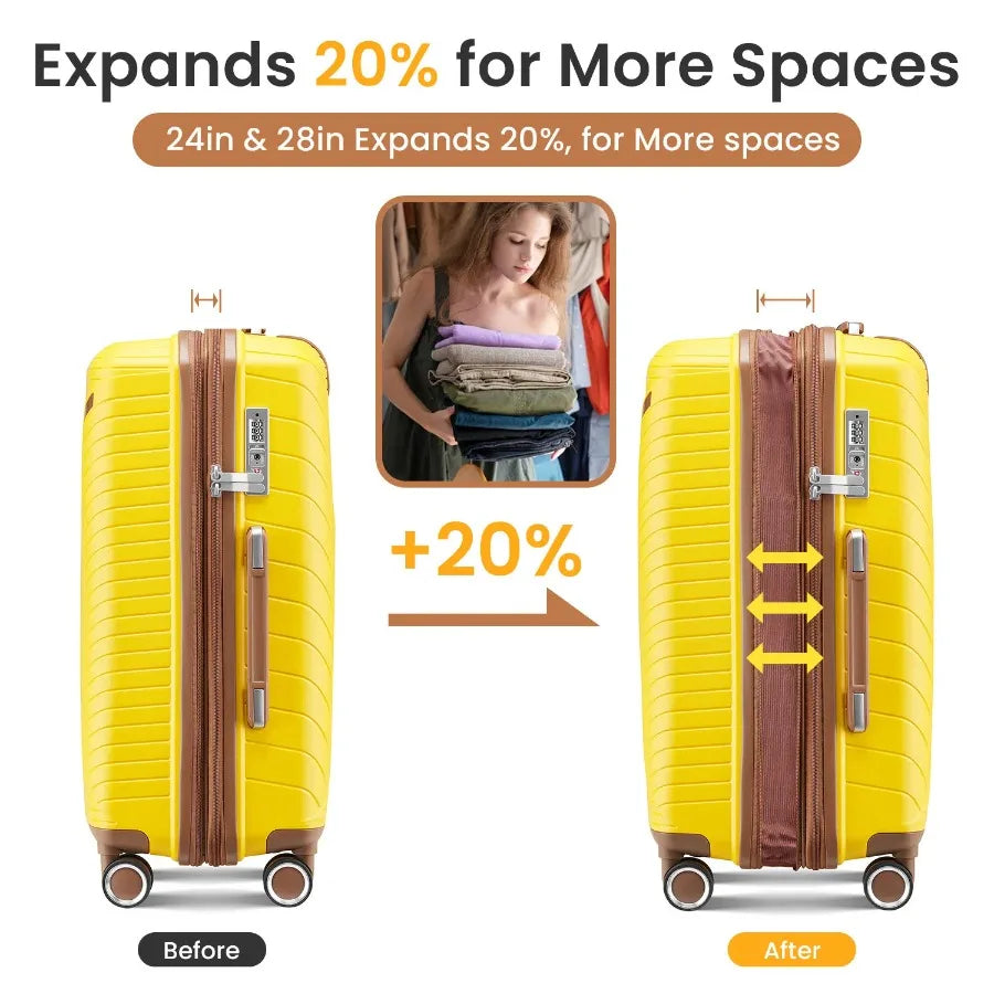 Luggage Sets 4 Piece 14 20 24 28 Expandable Lightweight Suitcase with 4 Double 360 Degrees Mute Spinner Wheels PP Materials Dur