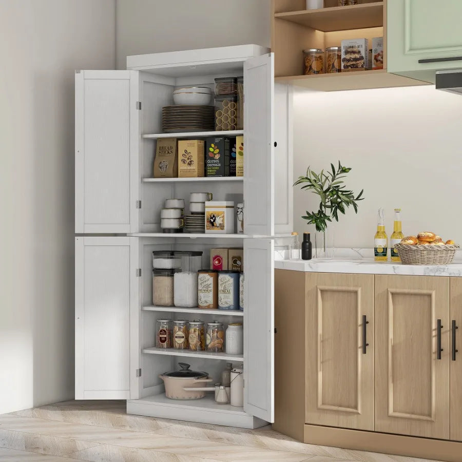 HOMCOM 72"  Cabinet Storage with Doors and Shelves Elegant Kitchen Storage White
