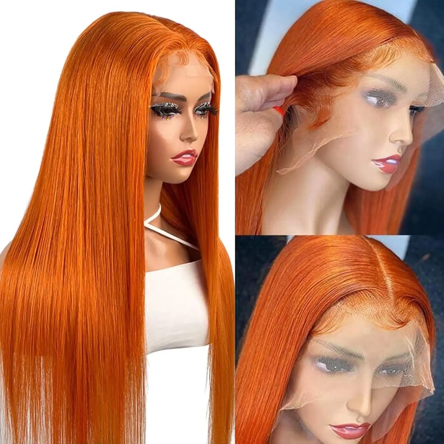 Bone Straight 13x6 Lace Front Wigs Human Hair 200% Density Ginger Colored HD Transparent Lace Frontal Wig Pre Plucked Remy Hair