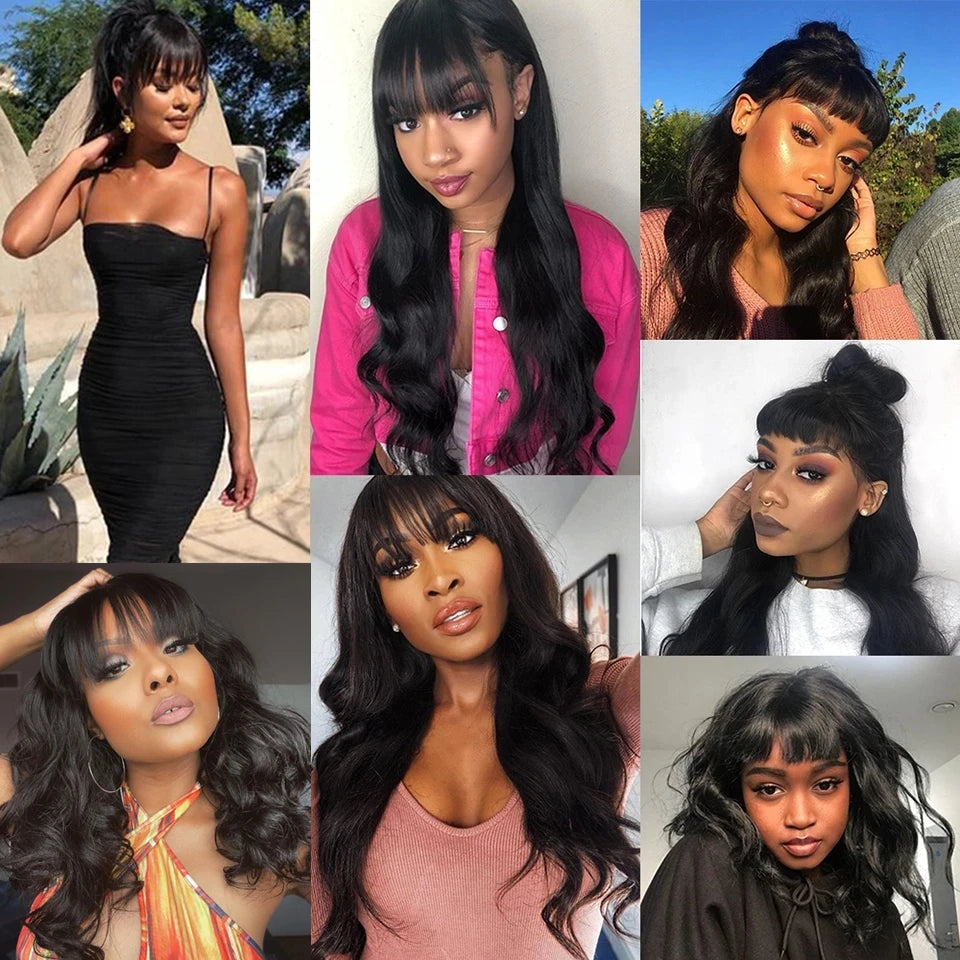 3x1 Lace Middle Part Body Wave Human Hair Wig With Bangs Brazilian Remy Loose Wave Machine Made Fringe Wig For Women on Sale