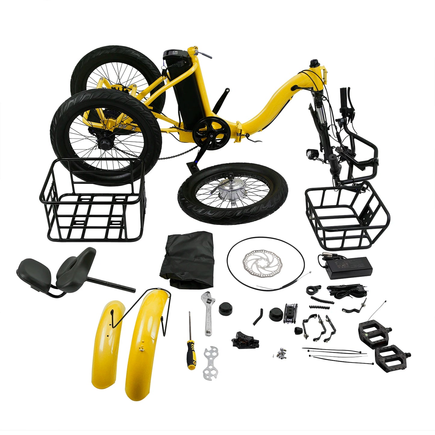 Artudatech 18" 48V 13AH 350W (peak 525W) Foldable Electric Trike for Adults 3 wheel e-trike Variable speed with IPX7 Display