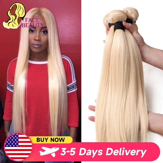 Facebeauty 613 Blonde 1/3/4 Brazilian Hair Bundles Straight Weave Remy 100% Human Hair Weft 26 28 30 32 34 36 38 40 Inch Bundle