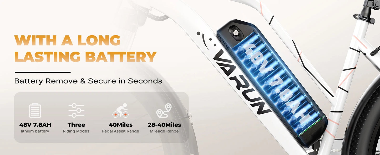 VARUN CITY CRUISER Electric Bicycle 500W Motor Adult E-Bike 48V 7.8AH Battery Women Electric Bike 26 lnch Tire Mountain E-Bike