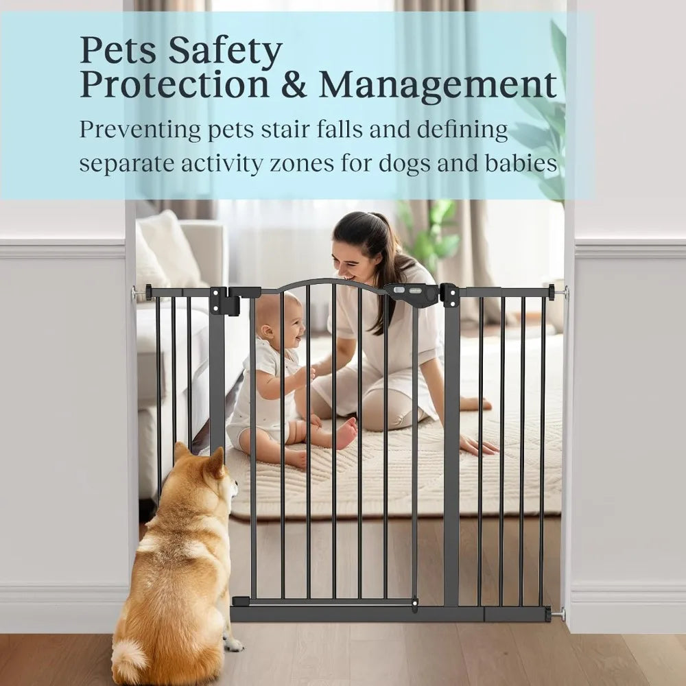 29-39.6” Baby Gate for Stairs & Doorways, 30" Tall Dog Gate for Pets, Dual-Lock Safety and One Hand Opening Design, Pure Black