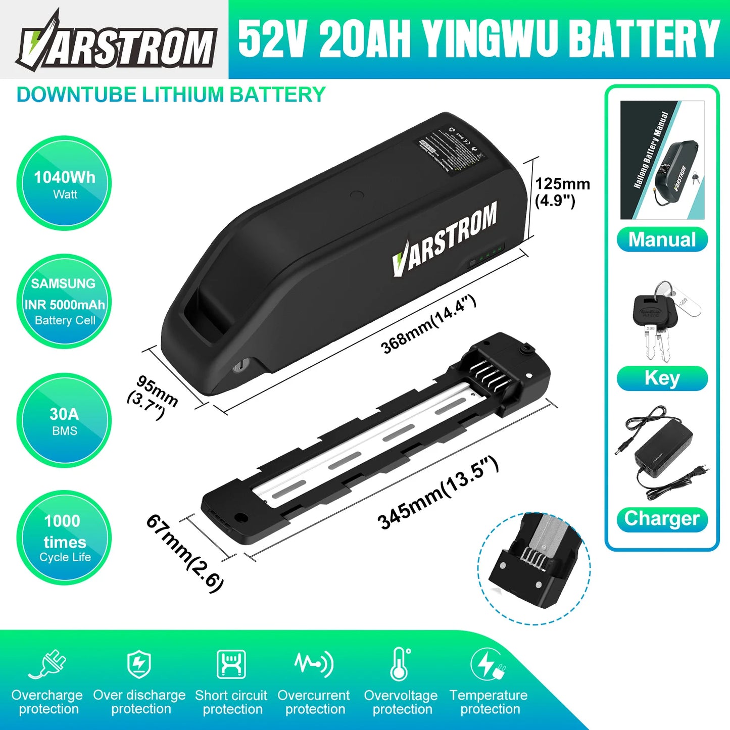 Electric Bike Battery Hailong 48V 36V 52V 20AH 30AH Downtube Pack with Original 21700 Cell 40A BMS for BBS02 TSDZ8 E-Bike Motor