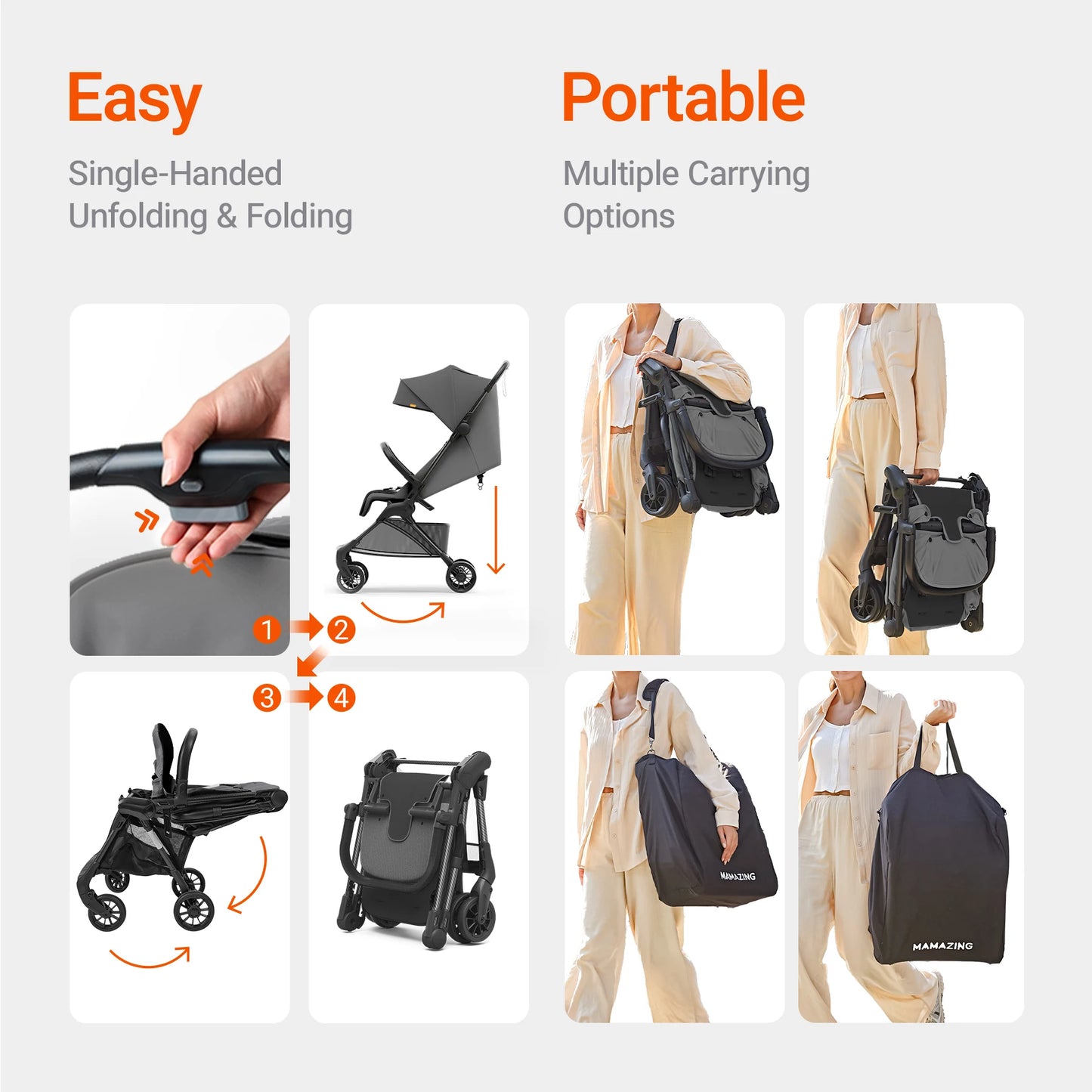 Ultra-Lightweight Travel Stroller - 9.9lbs Carbon Fiber Frame, UPF50+ Canopy & 5-Point Safety Belt(MAMAZING Ultra Air X, Black)