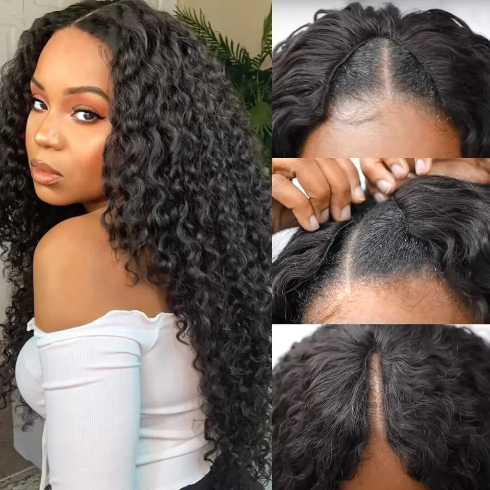 Silkwave V Part Wig Human Hair Knky Curly Glueless Wig For Black Women No Leave Out Easy Blend Clip In Half Deep Wave V Part Wig