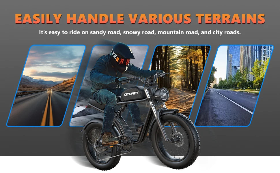 Kickwey K7 Adult Electric Bike 1500W Motor 7-Speed Dual Disc Brakes Full Suspension Ebike 20x4 Wide Tire 50-Mile  E Bike