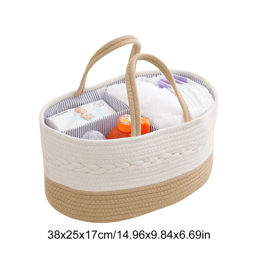 Baby Diaper Caddy Organizer Cotton Rope Changing Table Organizer with Divider Car & Changing Table Tote for Baby Diaper Storage