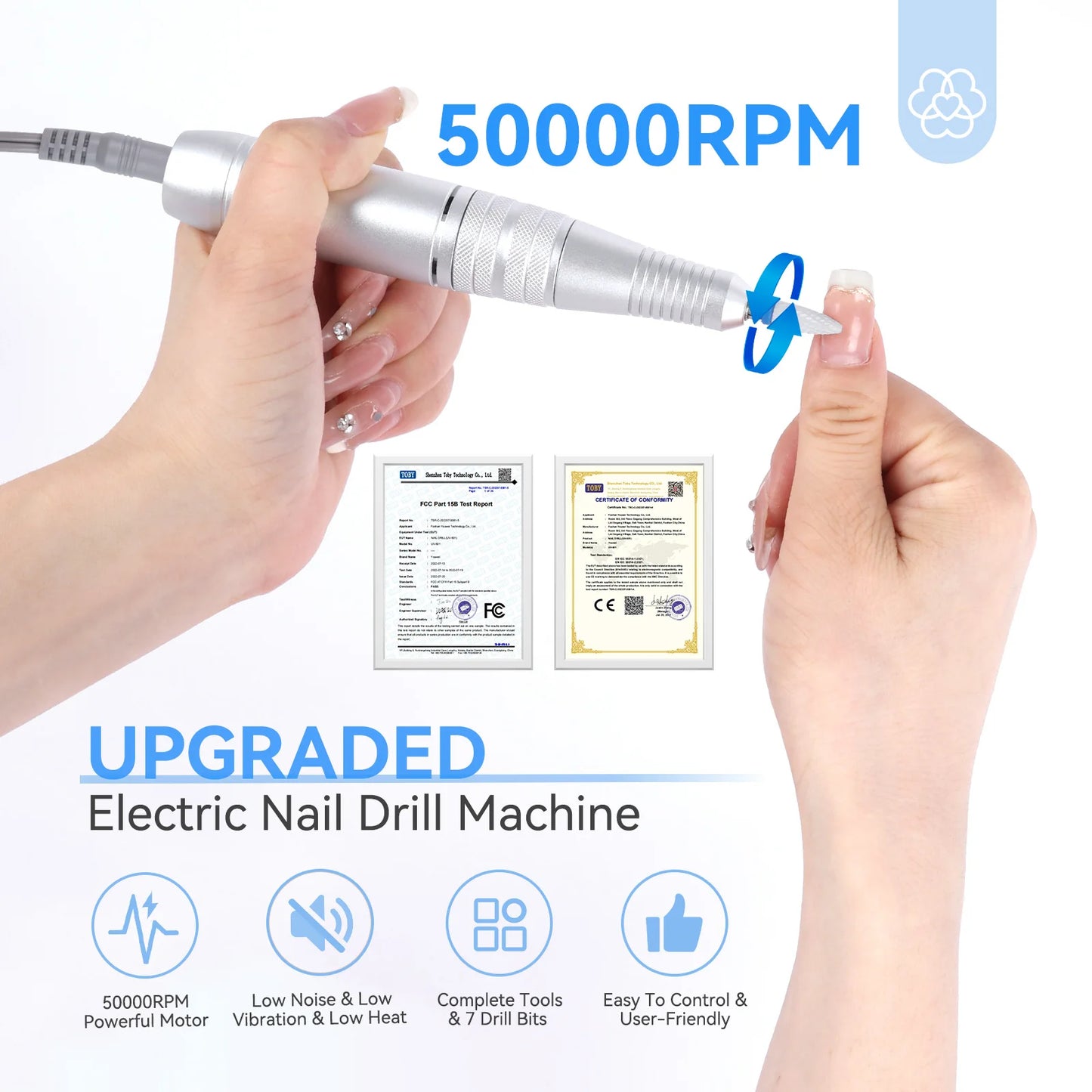 SAVILAND 50000RPM Electric Nail Drill Machine Kit with Drill Bits Drill Nail File Buffer Dust Brush Acrylic Nails Faster Removel