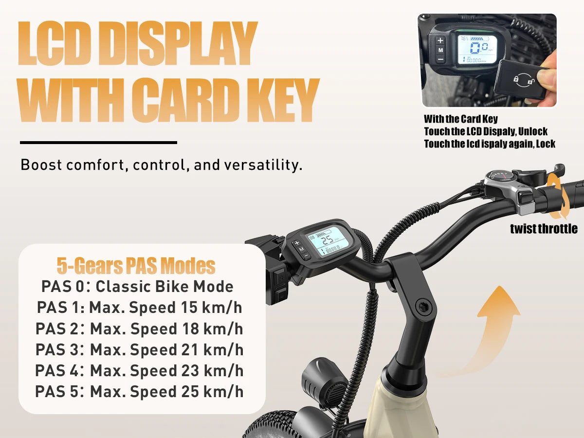 Adult Electric Bicycle 400W Motor 36V 13AH Battery 7-Speed Gear Shift NFC Keyless Start Commuting And Outdoor Riding Suitable