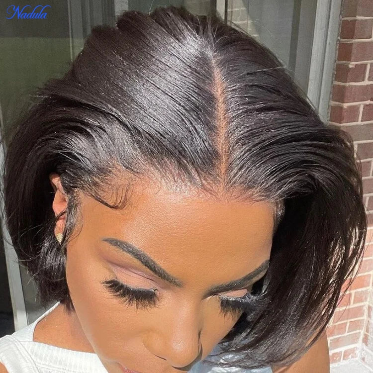 Nadula Hair 7X5 13X4 Yaki Straight BOB Wig Pre cut Lace Pre Bleached Tiny Knots Glueless Bob Lace Front Human Hair Wig
