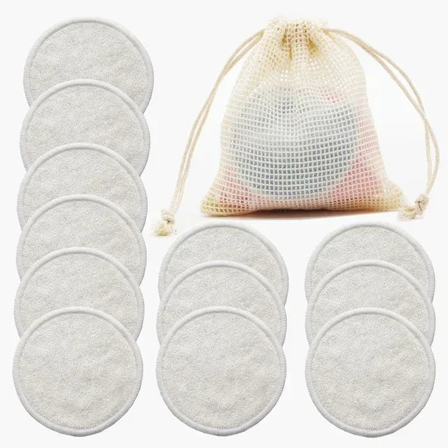 12PCS/Set Reusable Bamboo Fiber Washable Rounds Pads Makeup Removal Cotton Pad Cleansing Facial Pad Cosmetic Tool Skin Care