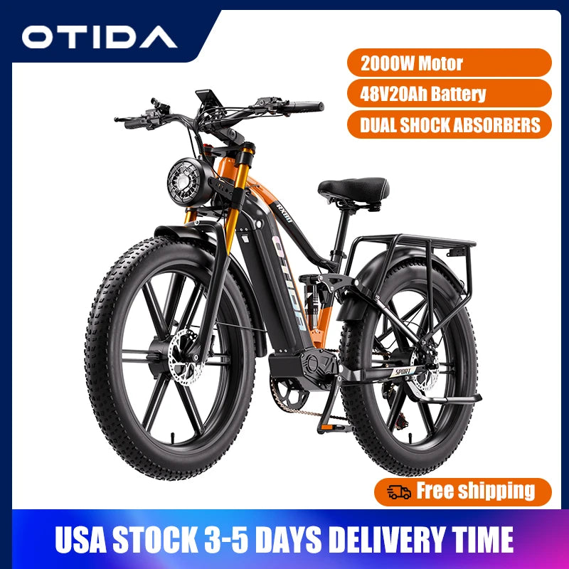 OTIDA OT80 Electric Bike 2000W Dual Motors,48V20AH Battery Long Range,26Inch MTB Electric Bicycle for Adults,Off-Road Ebike