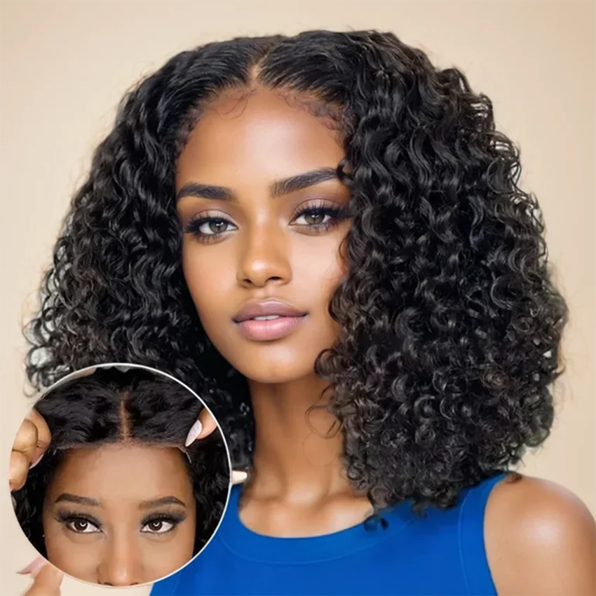 Brazilian Deep Water Wave Curly Bob 100% Human Hair Glueless Wigs Deep Wave HD Lace Front 13x4 13x6 Transparent Lace Frontal Wig