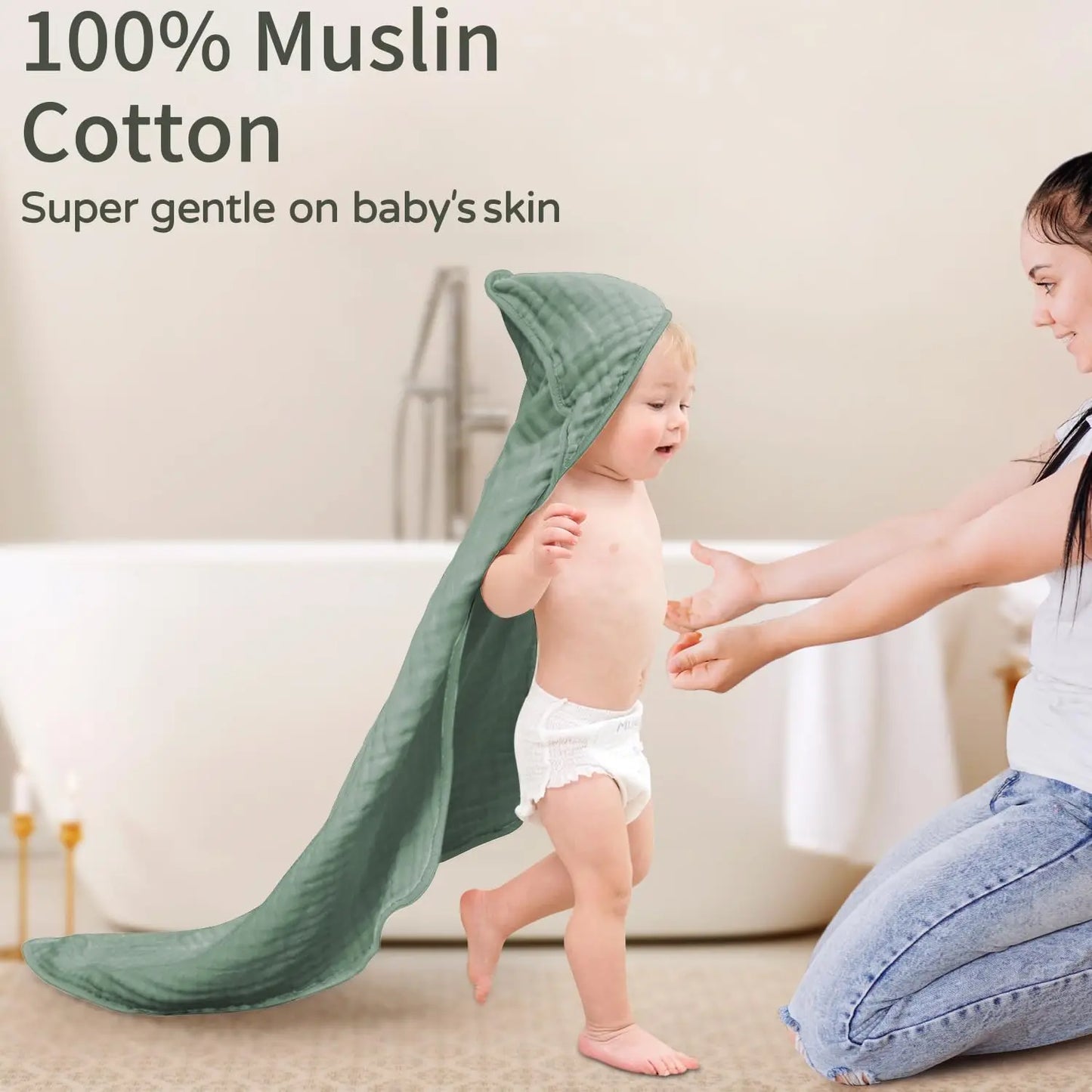 2pcs Hooded Baby Towels for Newborn 35*35inch 100% Muslin Cotton Baby Towel with Hood Warm Sleeping Swaddle Wrap for Infant, Kid