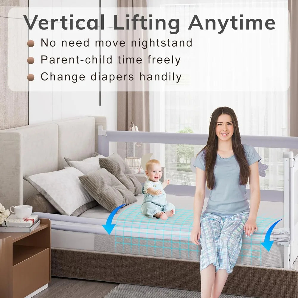 Bed Rail for Toddlers - (3 Pack) Toddler Bed Rails with Double Child Lock, Bed Rail for Baby Kids with Pattern, Infants Height
