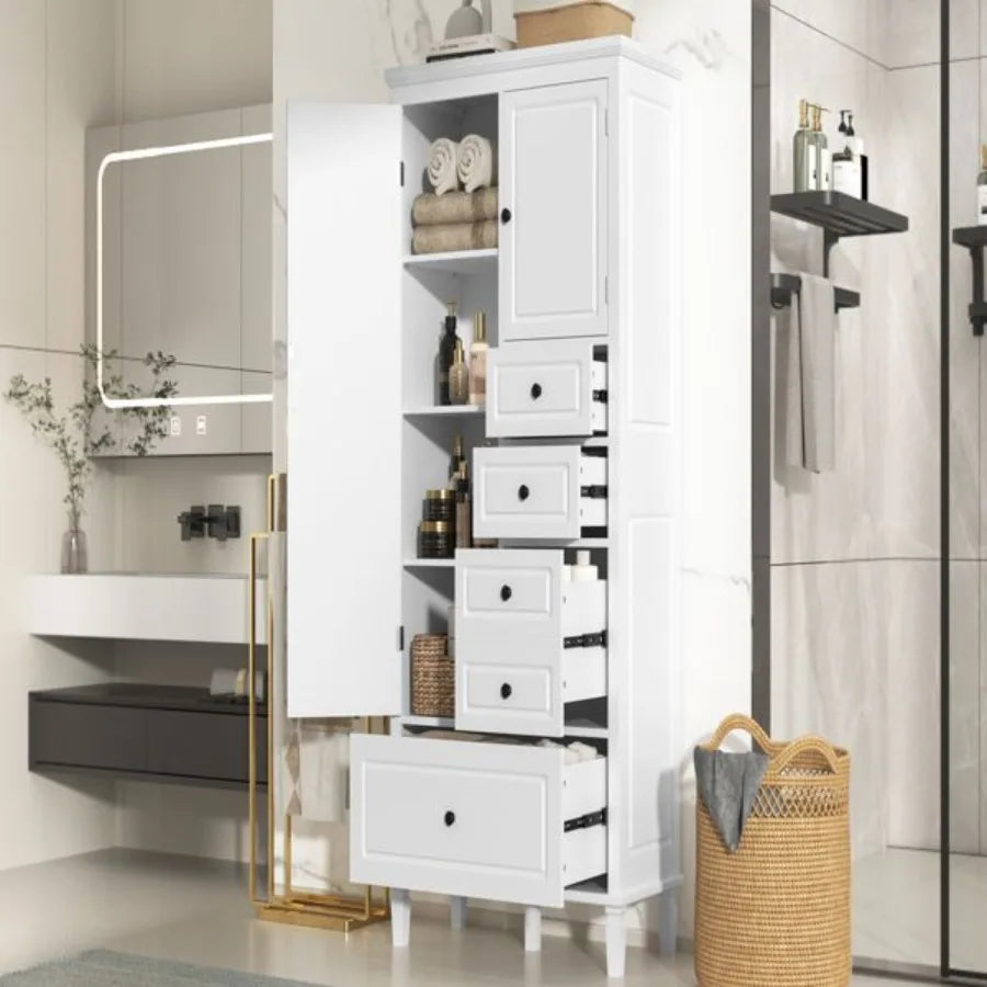 Tall and Wide Storage Cabinet with Doors for Bathroom Office Living Room Indoor Four Drawers of Different Sizes Adjustable Shel