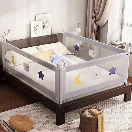 Bed Rail for Toddlers - (3 Pack) Toddler Bed Rails with Double Child Lock, Bed Rail for Baby Kids with Pattern, Infants Height