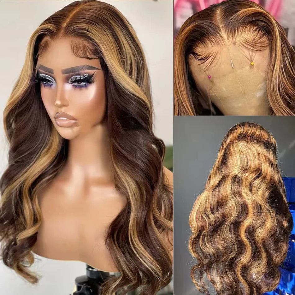 427 Highlight Body Wave Human Hair Wigs 13X6 Hd Lace Frontal Wig 230 Density Brazilian Colored 40 Inch Lace Front Wigs For Women
