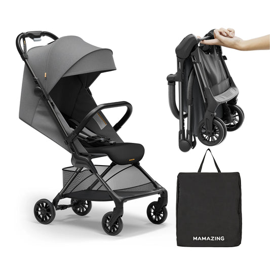 Ultra-Lightweight Travel Stroller - 9.9lbs Carbon Fiber Frame, UPF50+ Canopy & 5-Point Safety Belt(MAMAZING Ultra Air X, Black)