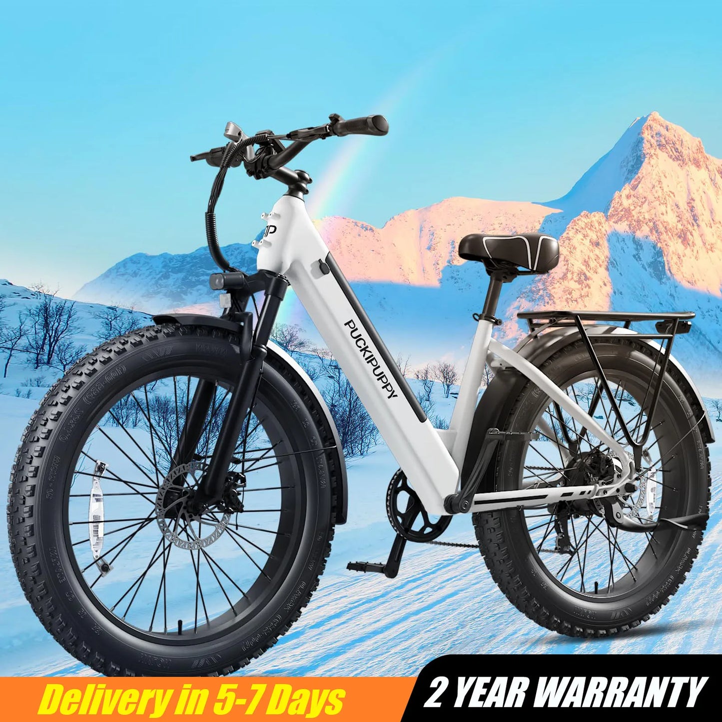 PUCKIPUPPY Samoyed Electric Bike for Adults 960W Peak 48V 15AH Electric Bicycle 26" Fat Tire Commuter E-Bike 2-Year Warranty