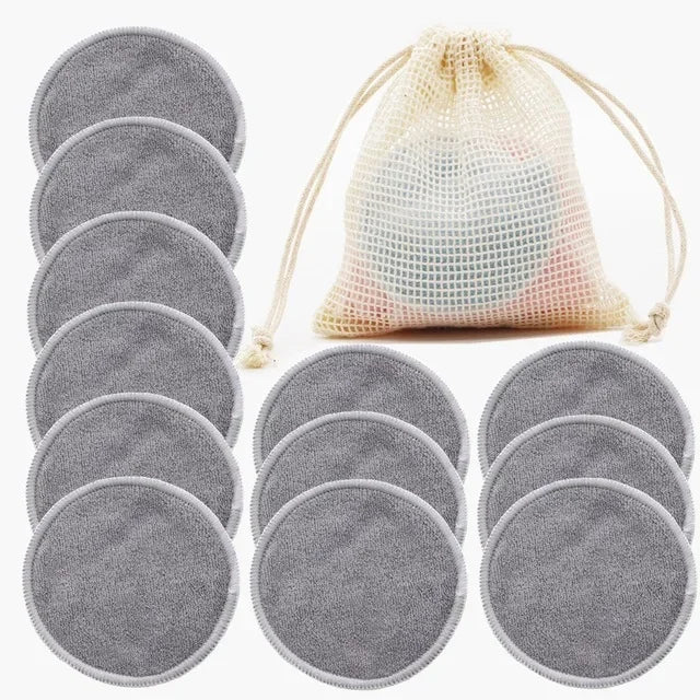 12PCS/Set Reusable Bamboo Fiber Washable Rounds Pads Makeup Removal Cotton Pad Cleansing Facial Pad Cosmetic Tool Skin Care