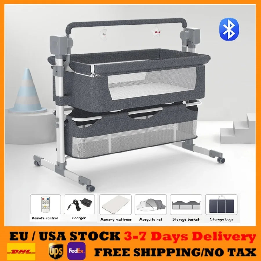 Baby bed Electric Baby Crib Cradle for baby cot newborn bassinet Movable Rocking Bed raised bed Portable Crib with Mosquito Net