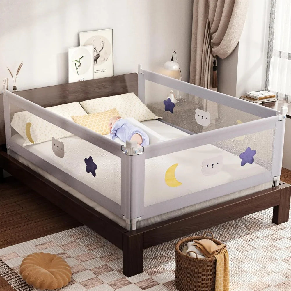 Bed Rail for Toddlers - (3 Pack) Toddler Bed Rails with Double Child Lock, Bed Rail for Baby Kids with Pattern, Infants Height