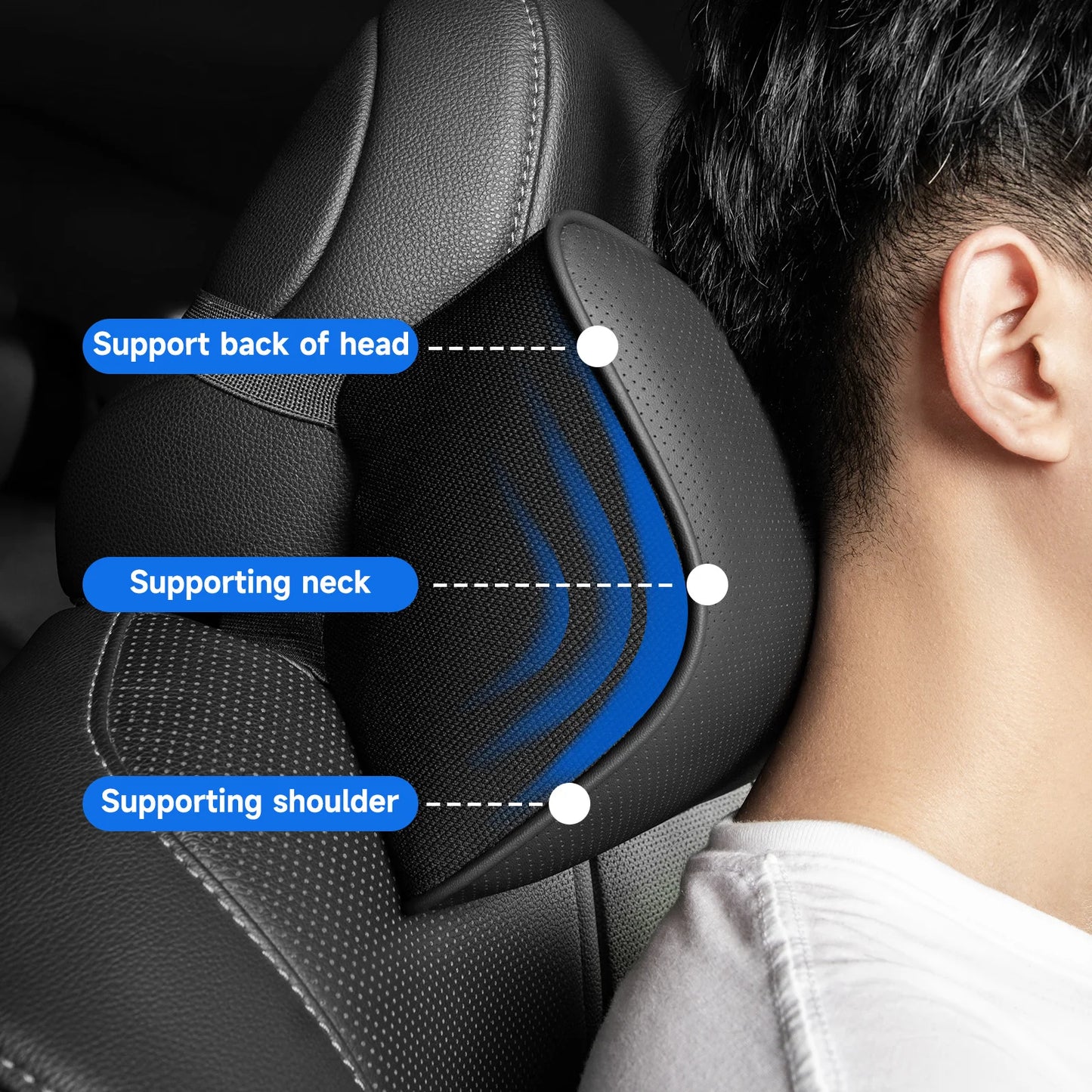 Car Neck Pillow, Softness Car Headrest Pillow for Driving with Adjustable Strap, 100% Memory Foam and Breathable Removable Cover