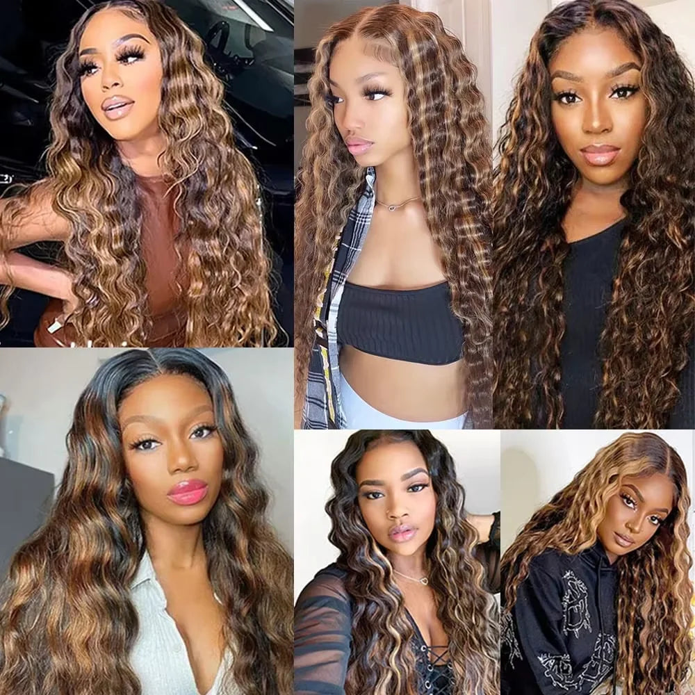 Highlight 30 inch Brown Indian Curly Raw Human Hair Bundles P4/27 Loose Deep Wave Colored Hair Bundles Weave Women Remy Hair
