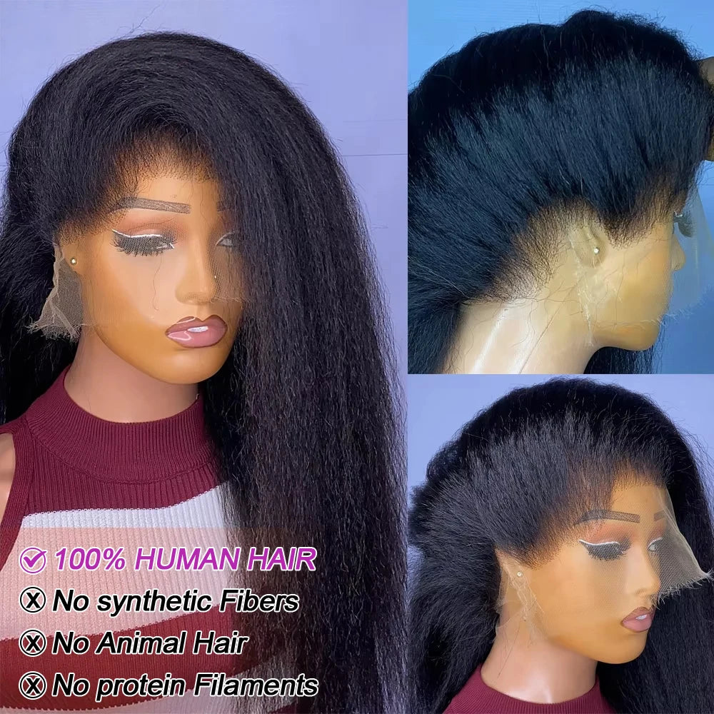 300% Density Kinky Straight Human Hair Wig 360 HD Full Lace Frontal Wig Brazilian 30 40 Inch 13x4 13x6 Lace Front Human Hair Wig