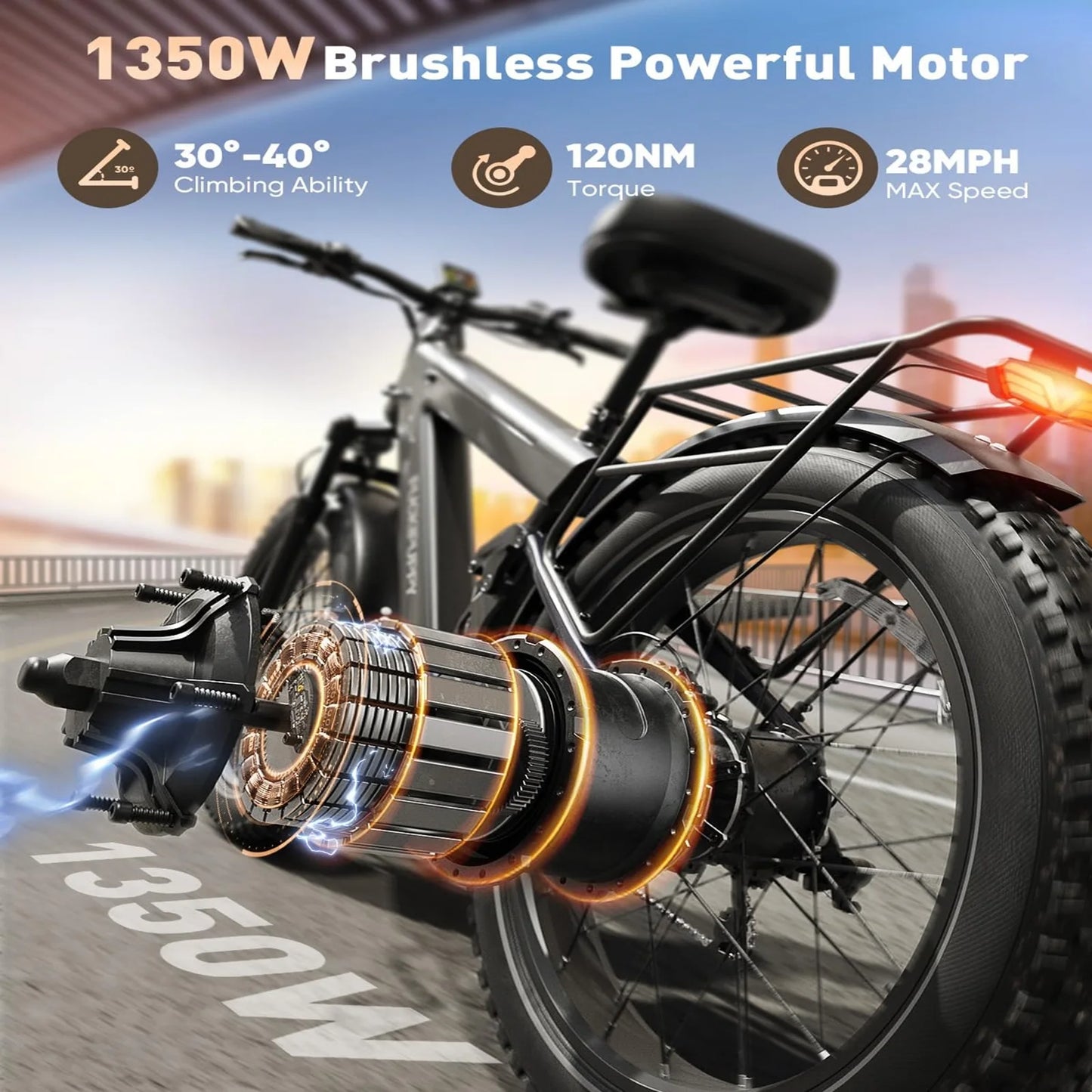 PUCKIPUPPY Dual Battery Electric Bike for Adults 1350W 48V 30AH Ebike 26" Fat Tire Full Suspension Electric Mountain Bike