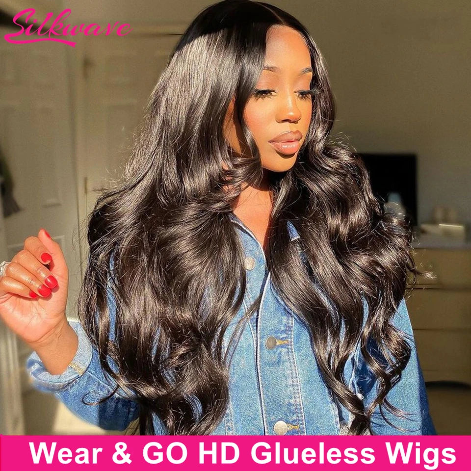 Silkwave Pre Cut Wear Go Body Wave Glueless Wig Human Hair 100% Pre plucked 4x4 5x5 Transparent Lace Closure Wig for Black Women