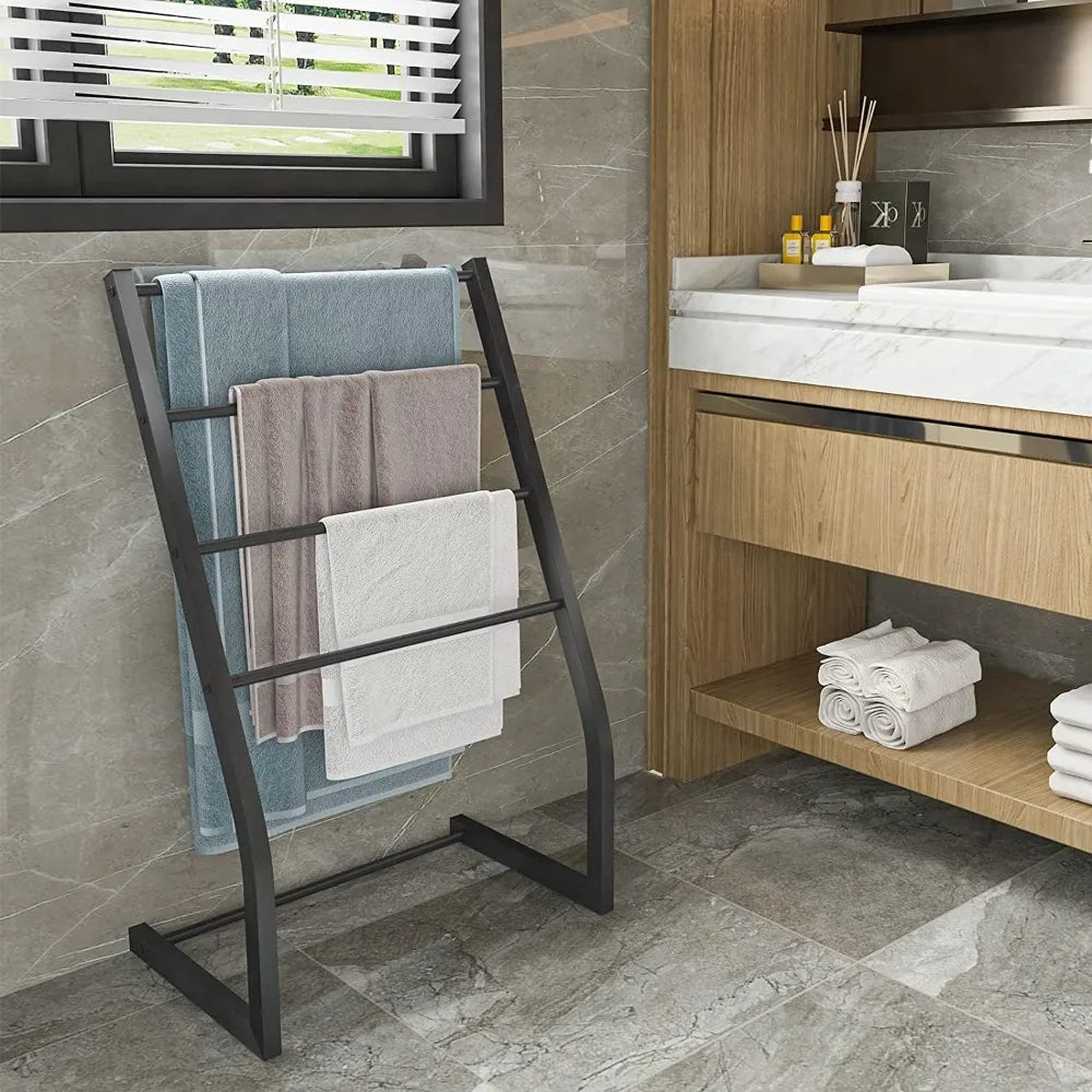 Standing Towel Rack, Towel Racks for Bathroom, 4 Tier Metal Towel Bar Stand, Blanket Ladder Holder