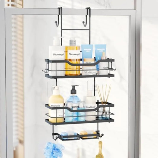 Over The Door Shower Caddy 3 Tier Shower Organizer Hanging with Soap Holders Large Capacity Shower Shees with 6 Hooks Bathroom