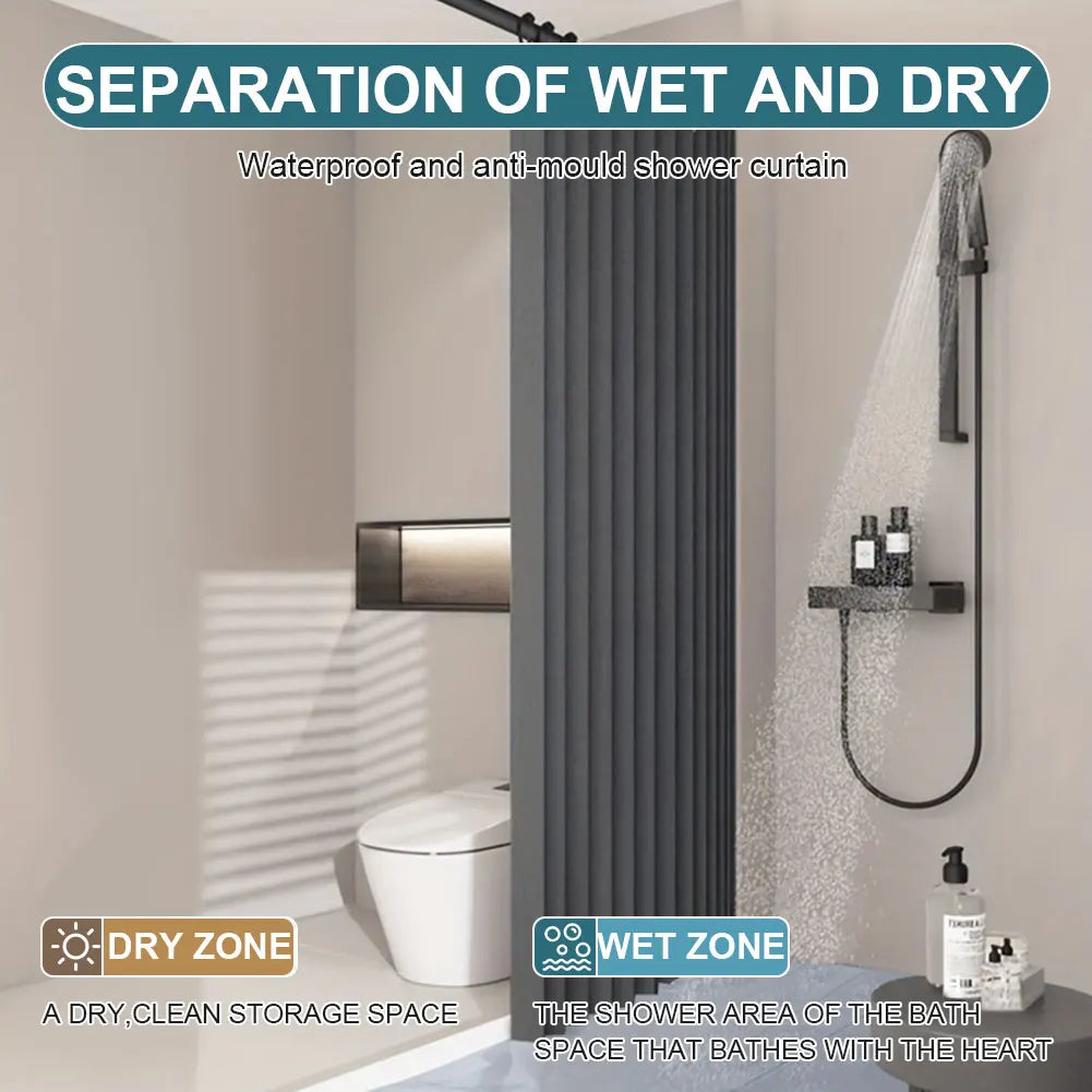 Foldable Magnetic Shower Curtain Waterproof Bathroom Curtain with 14 Hooks Modern Bath Curtain for Bathroom