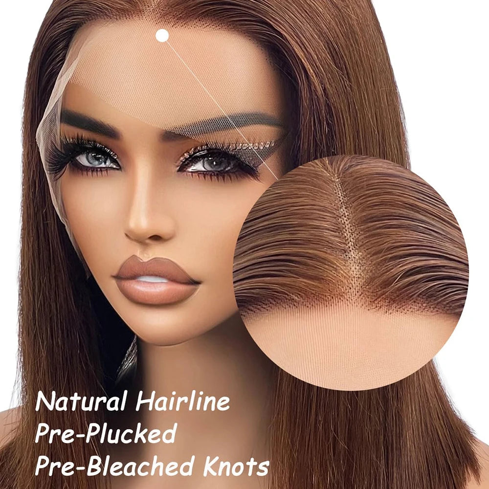 Idoli Brown Bob Lace Front Wig Human Hair Straight HD Transparent Blunt Cut Chocolate Brown Bob Wig Human Hair 13X4 Frontal Wigs