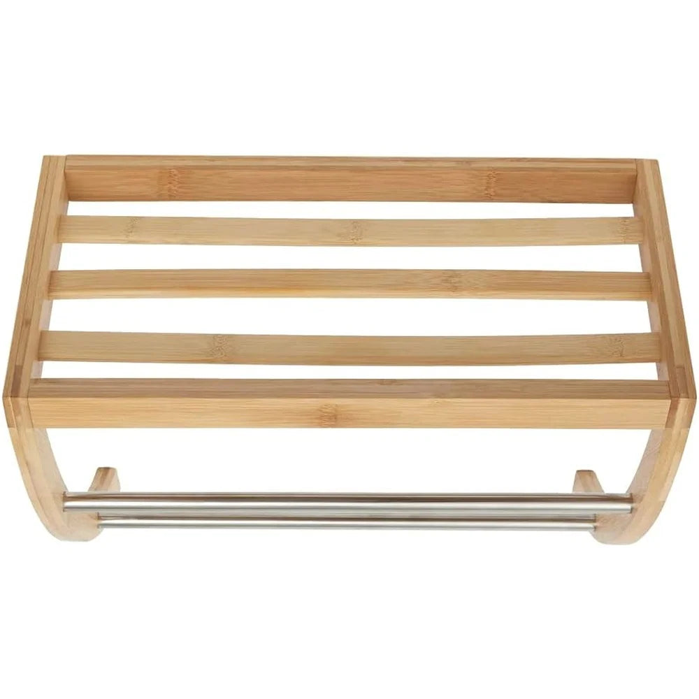 Bamboo Wall Mount Shelf with 2-Tier Towel Rack Open Slanted Organizer Durable Eco-Friendly Storage Solution Easy Installation