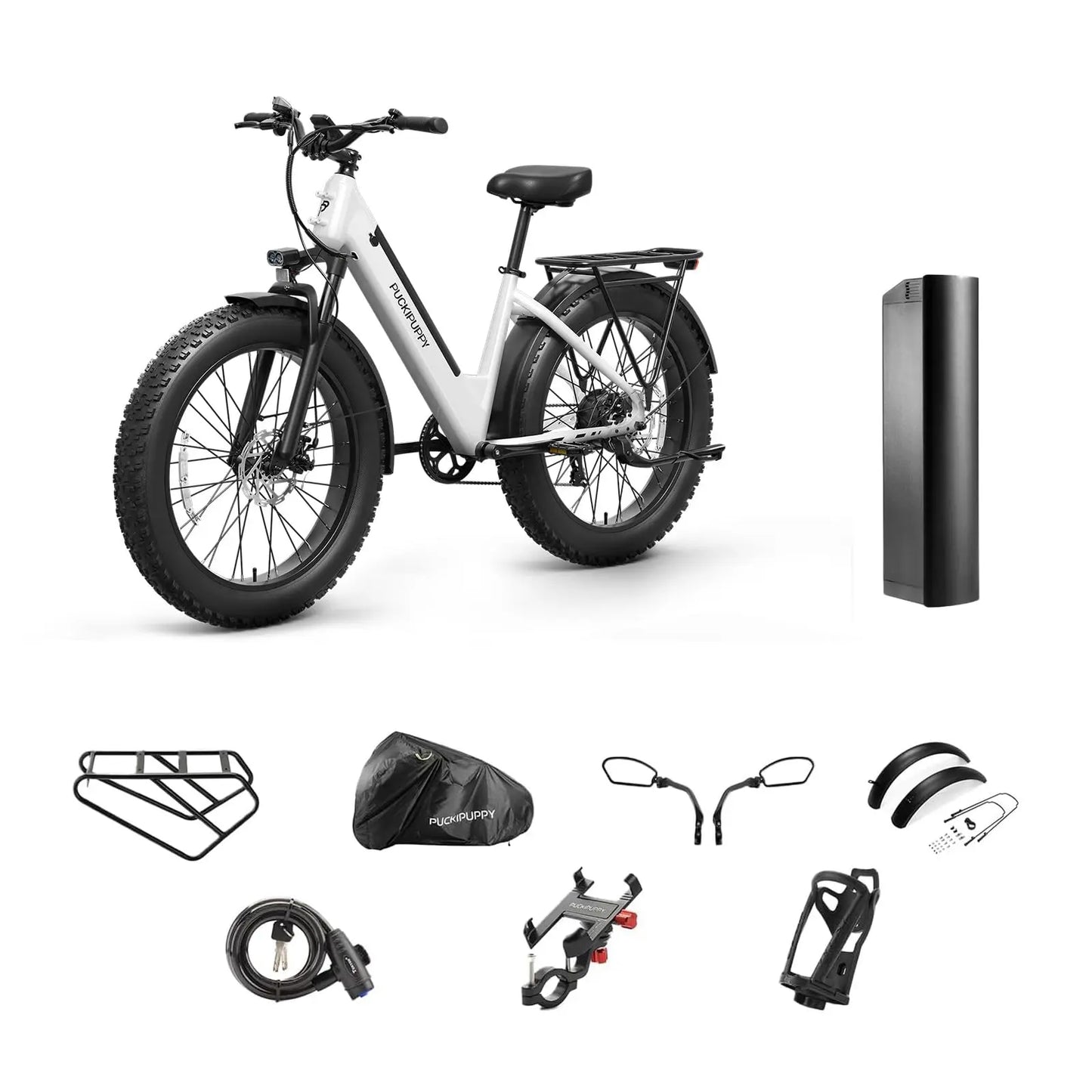 PUCKIPUPPY Samoyed Electric Bike 960W Peak 28MPH Commuter E-Bike All Terrain 26" Fat Tire Electric Bicycle with 2-Year Warranty