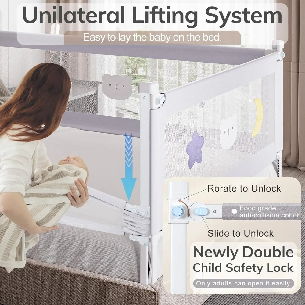 Bed Rail for Toddlers - (3 Pack) Toddler Bed Rails with Double Child Lock, Bed Rail for Baby Kids with Pattern, Infants Height