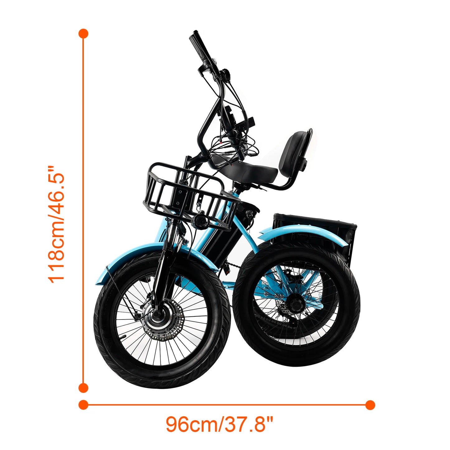 Artudatech 18" 48V 13AH 350W (peak 525W) Foldable Electric Trike for Adults 3 wheel e-trike Variable speed with IPX7 Display