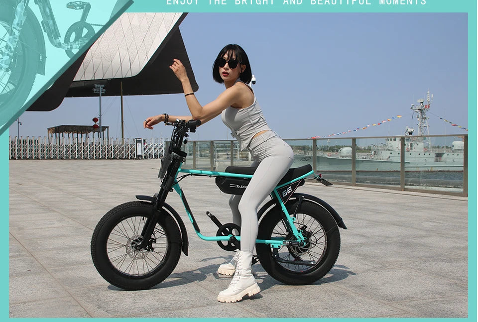 US Stock 🔥 AKEZ 750W Retro Electric Bike - 48V 13Ah Battery, 20'' Fat Tire E-Bike, Vintage Style Bicycle for Adults