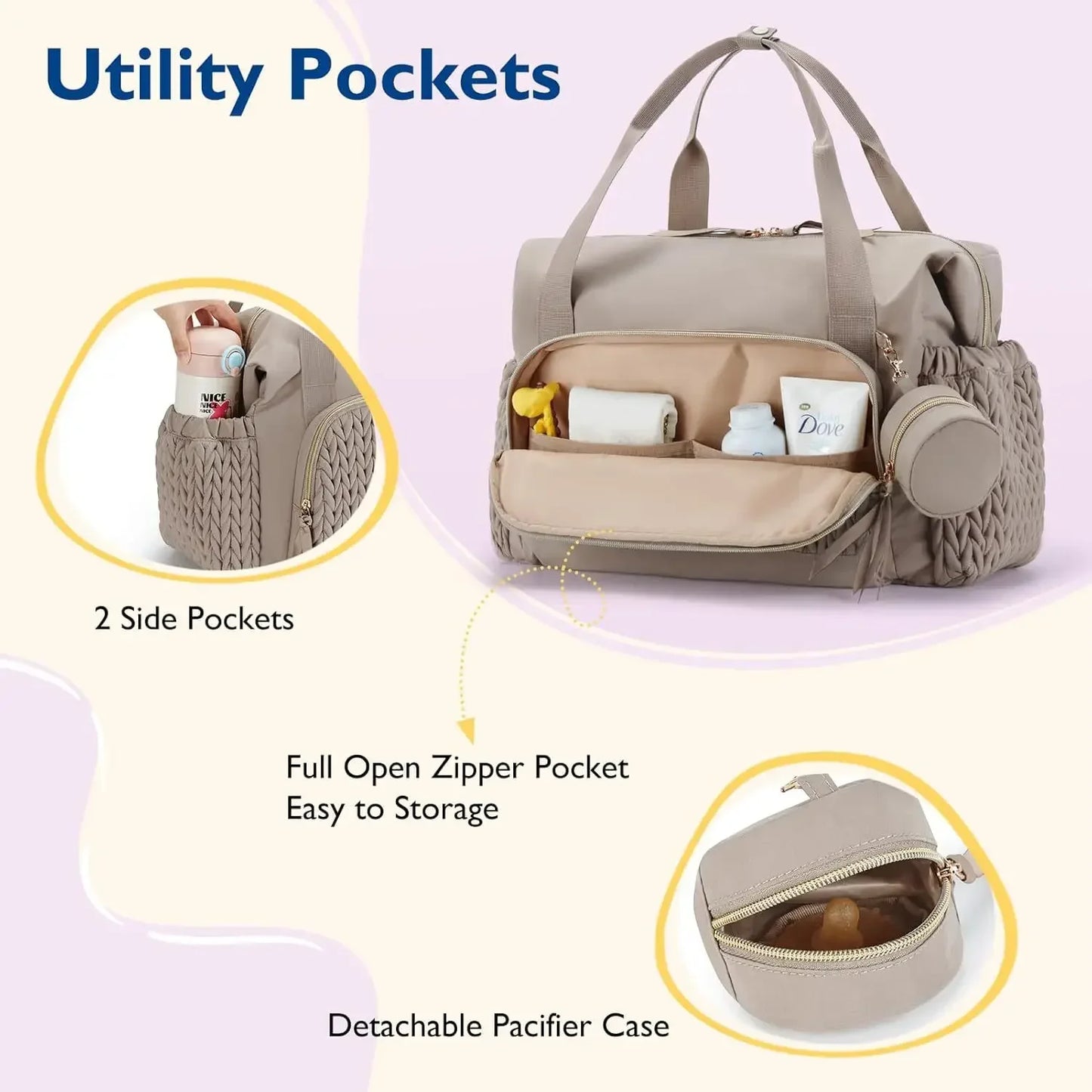 Diaper Bag Tote Large Diaper Bags Waterproof Hospital Bag for Labor Delivery Baby Bag with Pacifier CaseTravel Diaper Tote