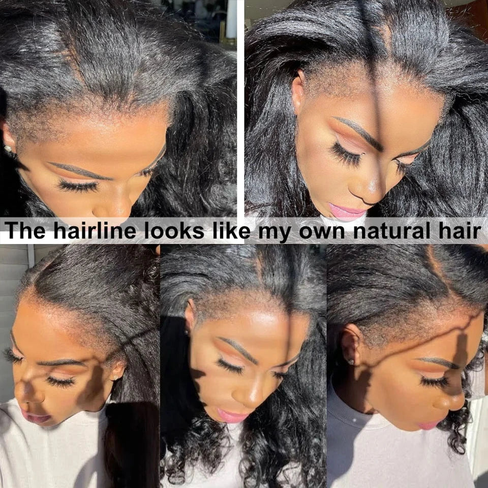 Yaki Kinky Straight Glueless Wigs Human Hair Ready To Wear Preplucked 4C Edges 13x6 HD Lace Frontal Wig Human Hair For Women 200
