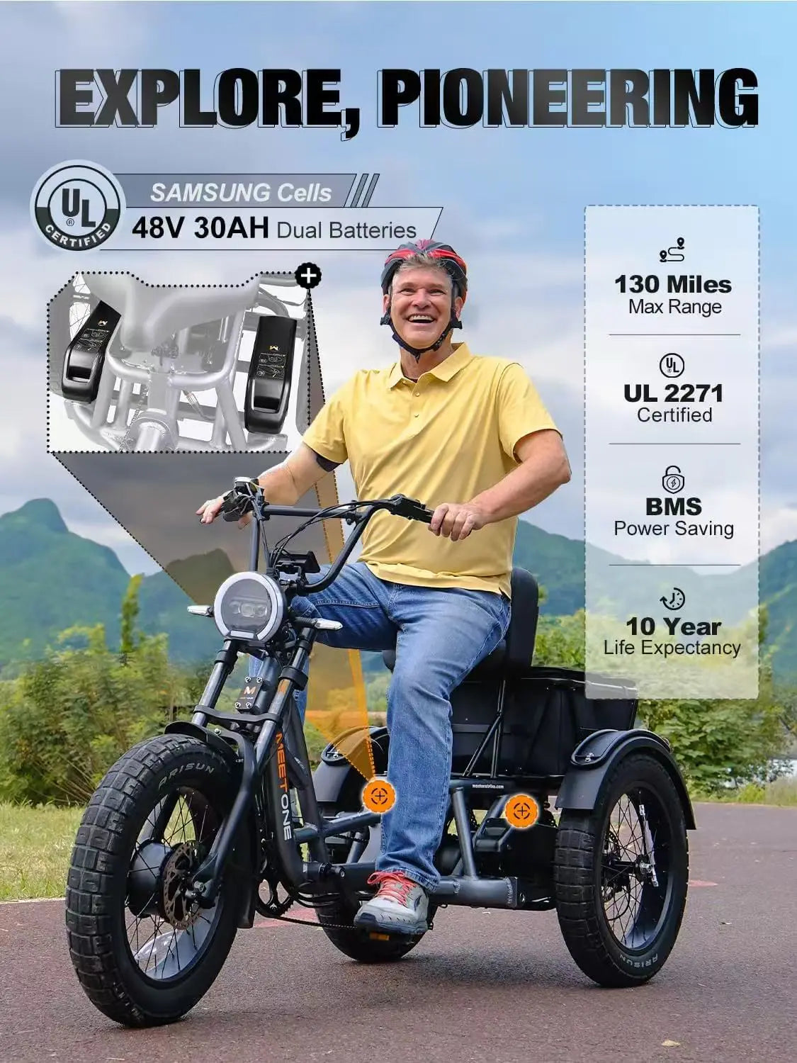 High Power Remote Dual Motor Dual Battery 3 Wheel E Cargo Tricycle Adult Sand Snow Fat Tire Electric Delivery Tricycle