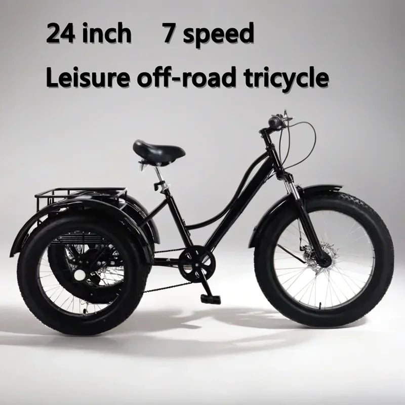 24 inch tricycle disc brake MTB fat tire off-road tricycle with basket Fatbike 7 speed three wheel Bike leisure elderly tricycle
