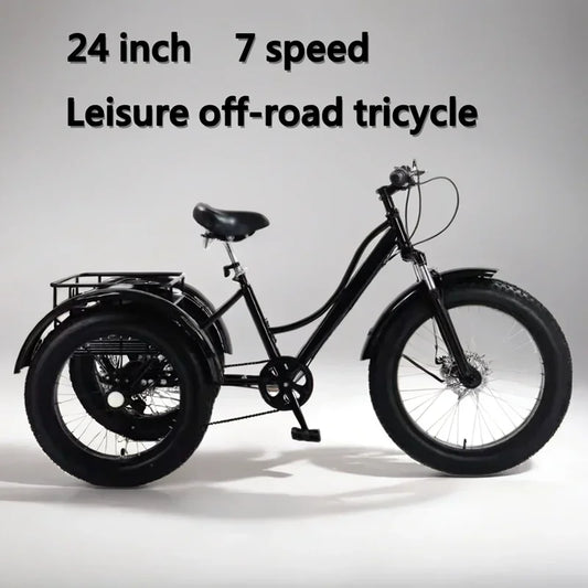 24 inch tricycle disc brake MTB fat tire off-road tricycle with basket Fatbike 7 speed three wheel Bike leisure elderly tricycle