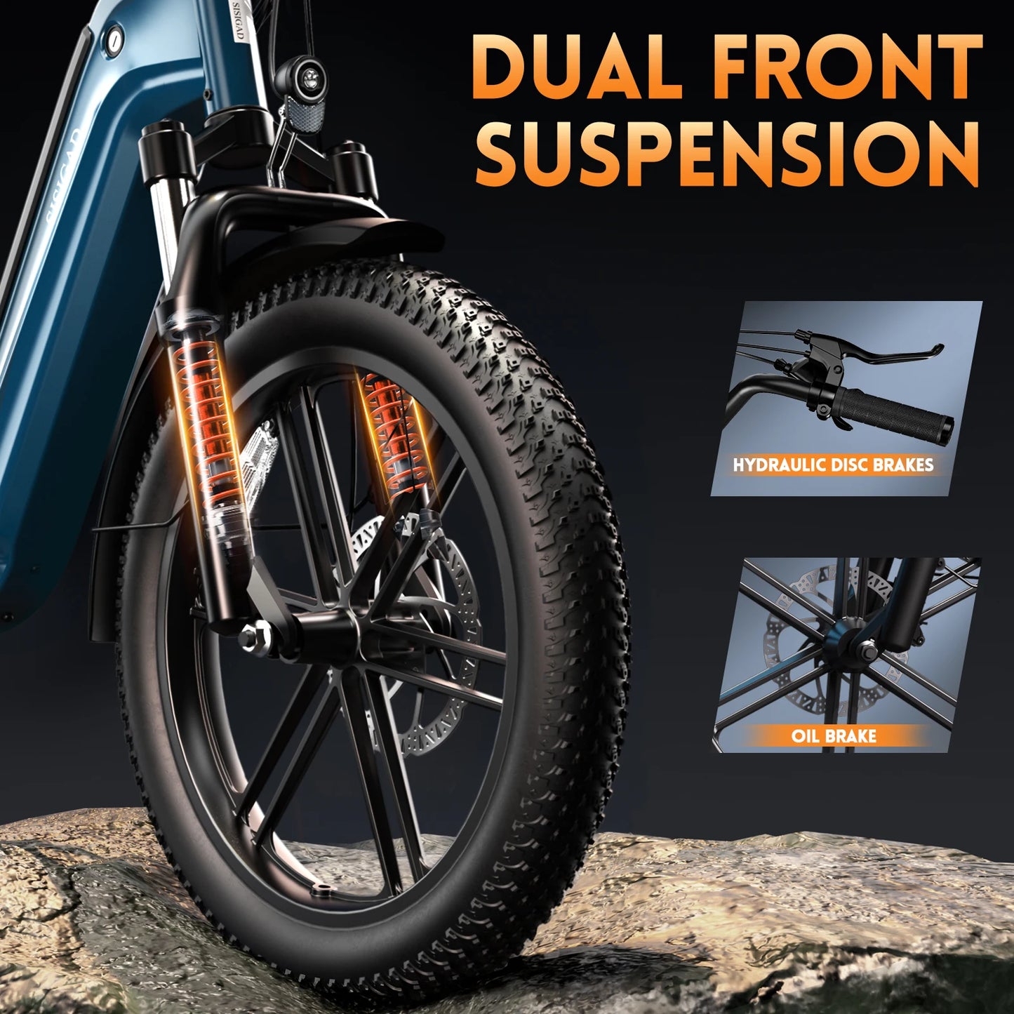 SISIGAD K008 Electric Bike 1500W motor, 28MPH speed, 80-mile range, 20" fat tires, 7-speed cargo e-bike.