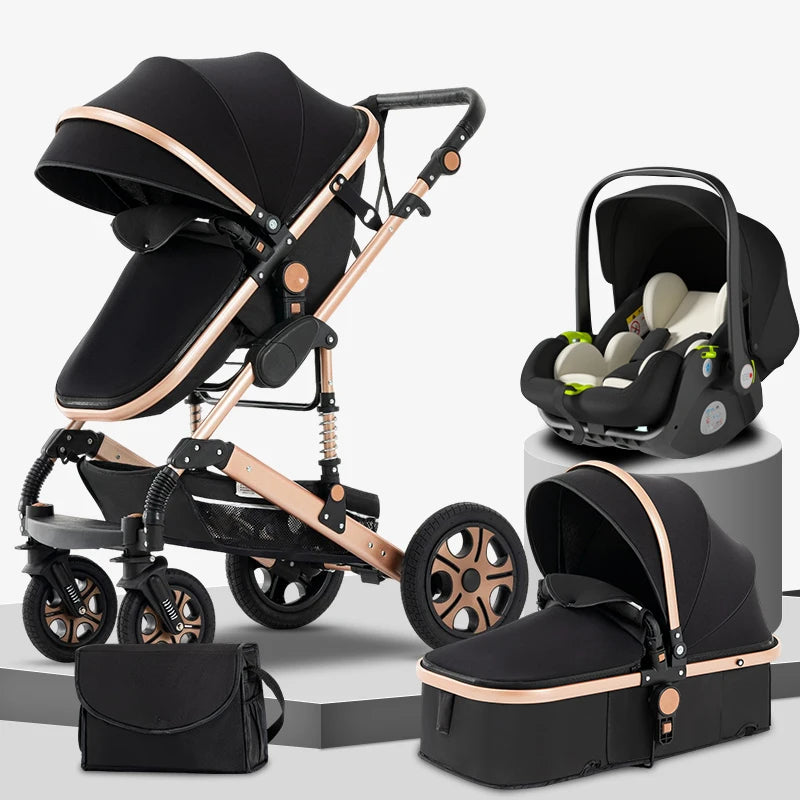 Baby Stroller Combo Car Seat,Baby Travel System with Isofix Base,Baby Carriage 3in1 Reversible Foldable Standard Stroller